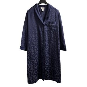 Amanda Stewart Robe Womens 2X Blue Floral Satin Button Down Long Lounge Wear